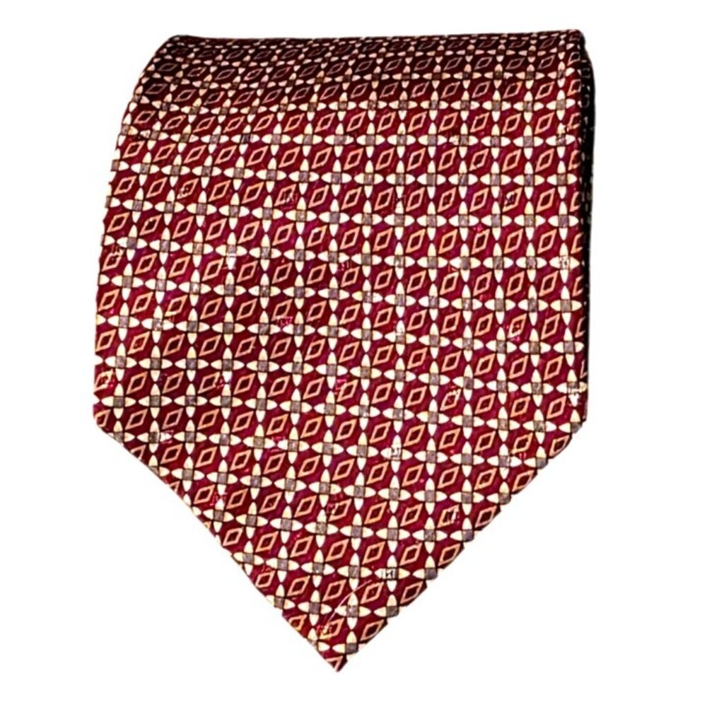 Men's‎ Tie Enrico Bertucci Italian Silk Geometric Pattern Red & Gold 58" Length
